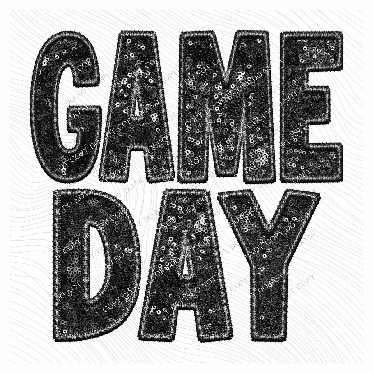 Game Day Faux Embroidery Sequin in Black Digital Design, PNG