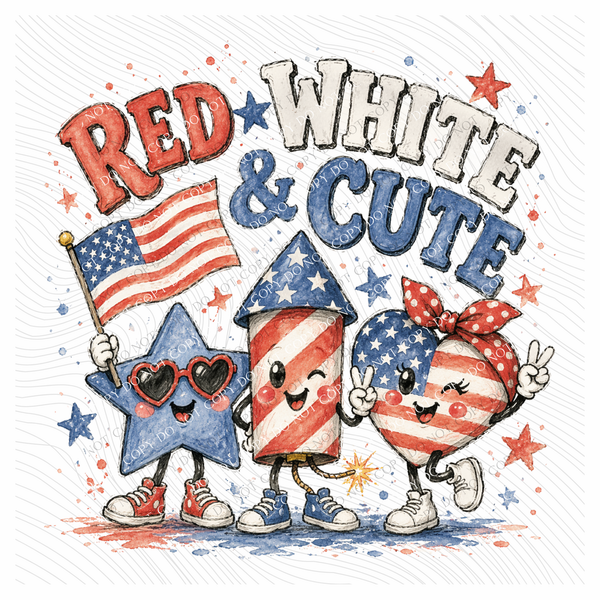 Red, White & Cute Characters Patriotic Digital Design, PNG