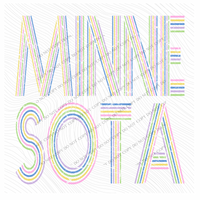 Minnesota Retro Lines Distressed in Fun Pastel Colors Digital Design, PNG