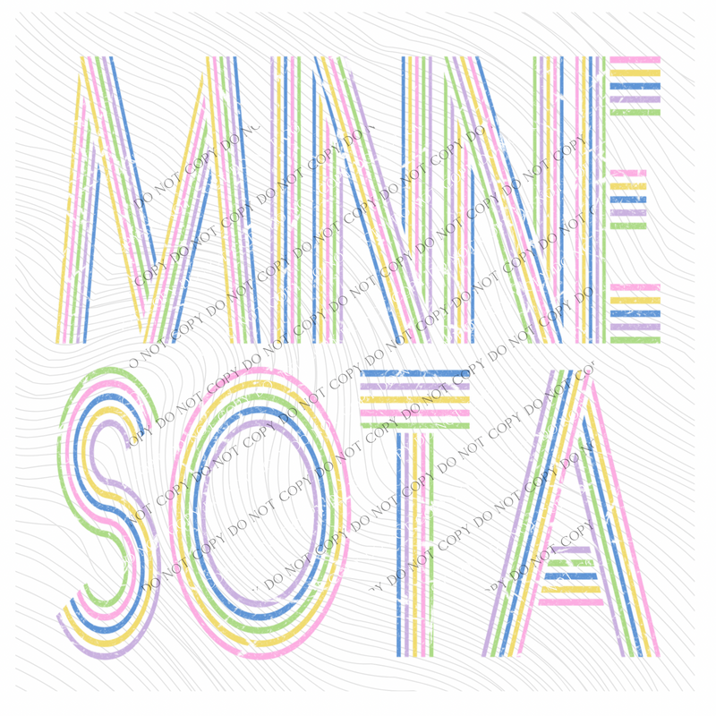 Minnesota Retro Lines Distressed in Fun Pastel Colors Digital Design, PNG