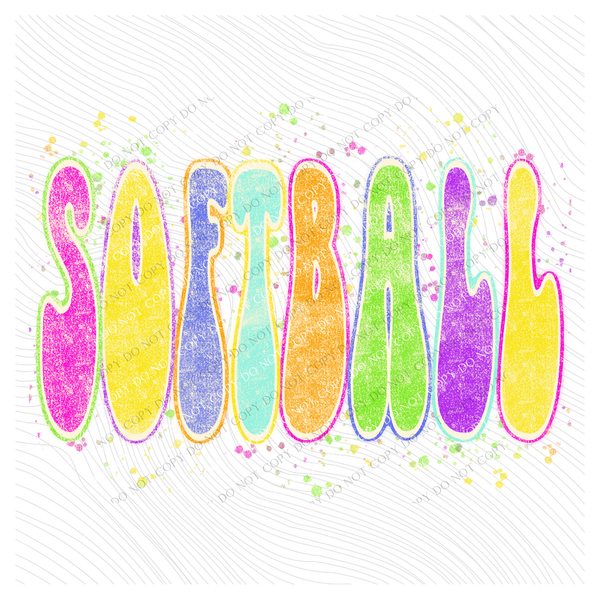 Softball Neon Chalky Splatter Digital Design, PNG