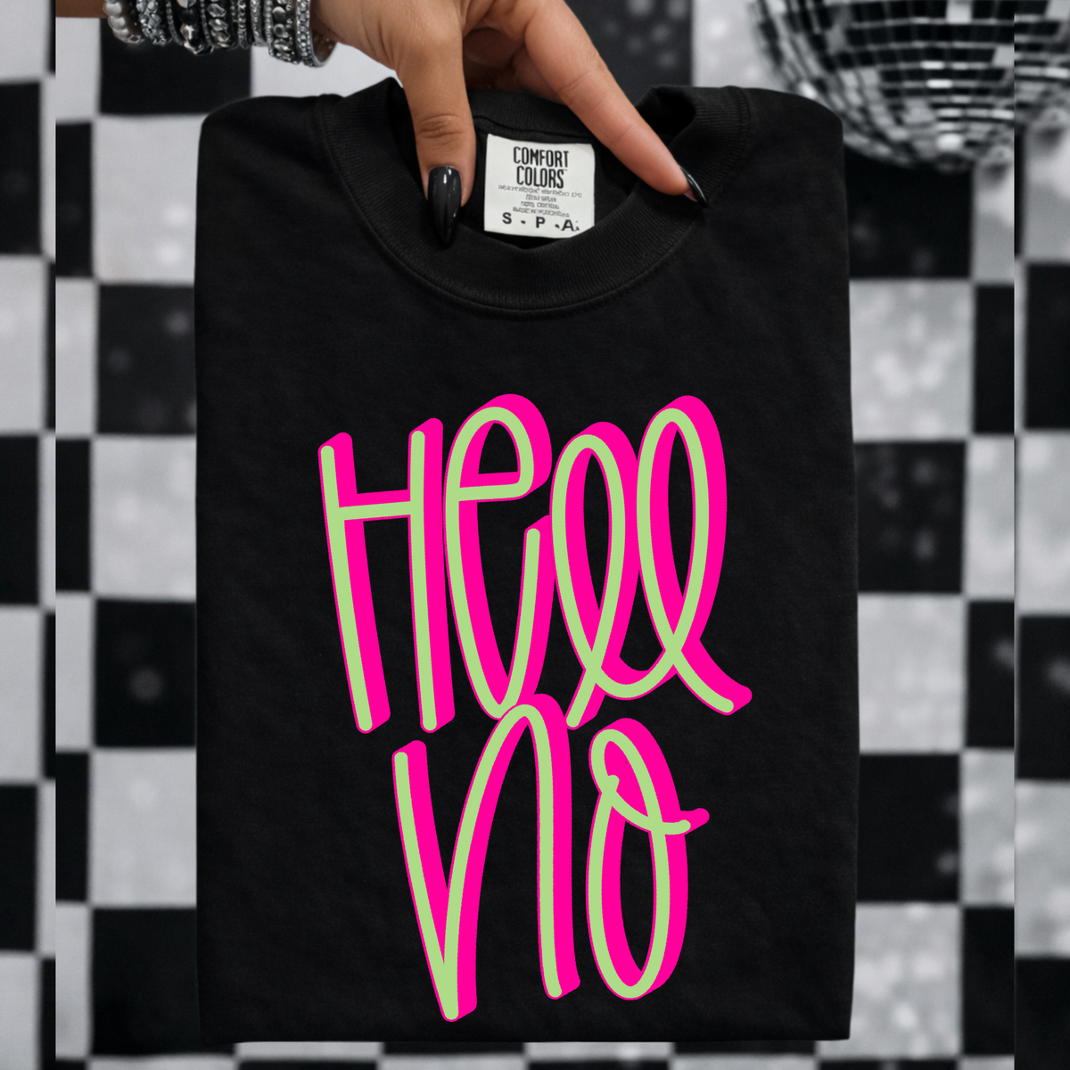Hell No 3D Sassy Script Bright Pink & Green Digital Design, PNG