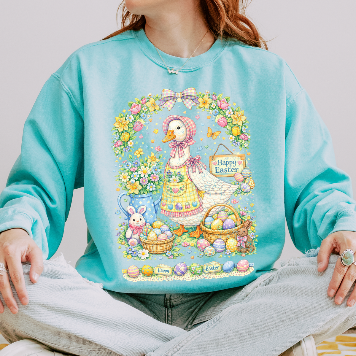 Easter Gingham Goose Distressed Digital Design, PNG