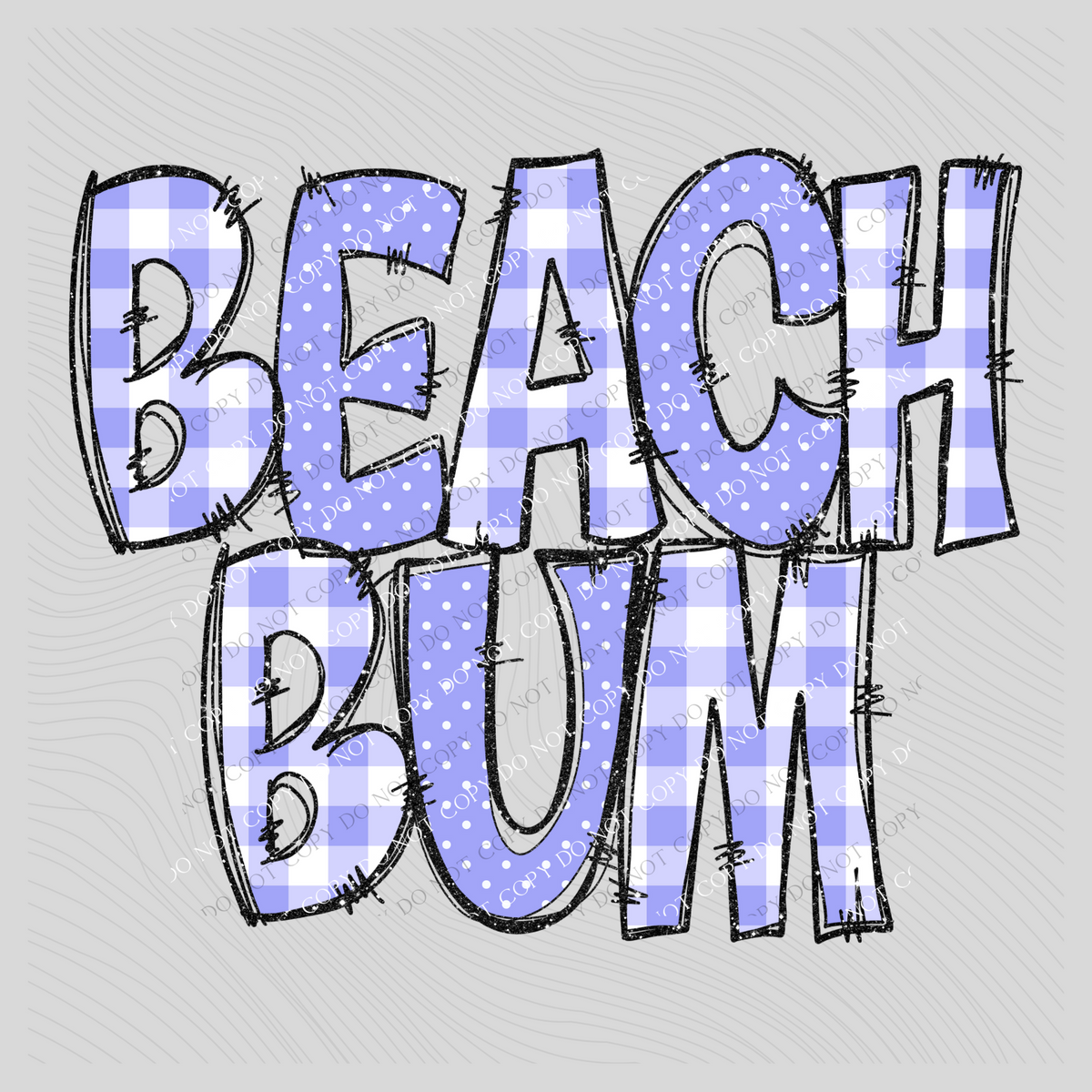Beach Bum Doodle Gingham, Dots & Glitter in Lilac Digital Design, PNG