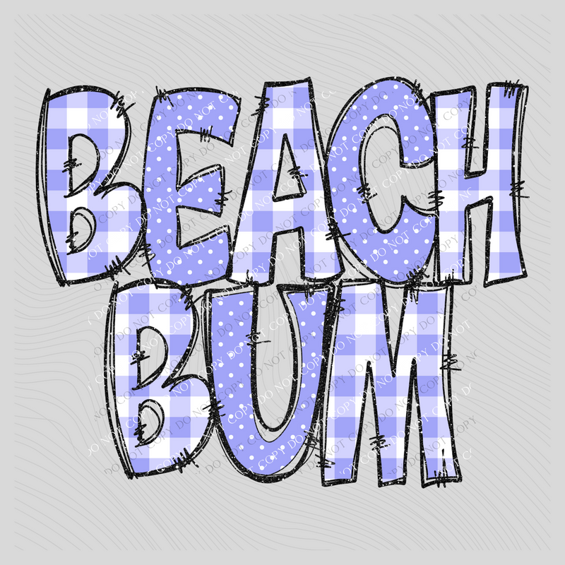 Beach Bum Doodle Gingham, Dots & Glitter in Lilac Digital Design, PNG