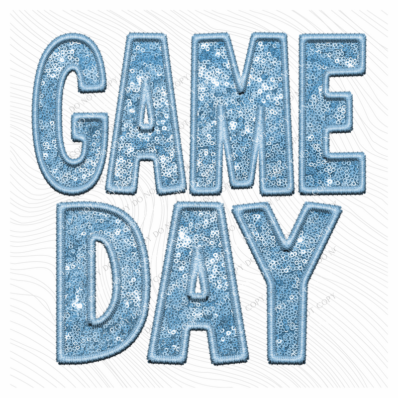 Game Day Faux Embroidery Sequin in Carolina Blue Digital Design, PNG