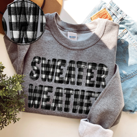 Sweater Weather Black & White Buffalo Check 3D Faux Fabric Patch Digital Design, PNG