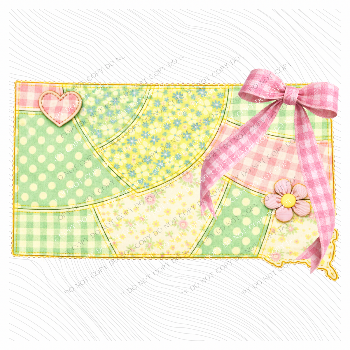 South Dakota Spring Tones Quilted Faux State Patch with Bow Digital Design, PNG