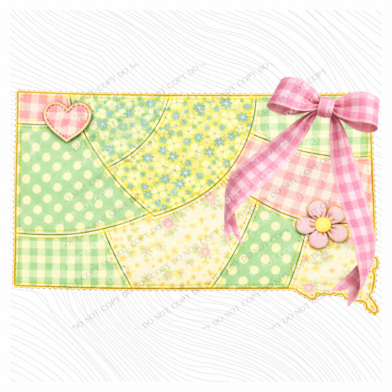 South Dakota Spring Tones Quilted Faux State Patch with Bow Digital Design, PNG