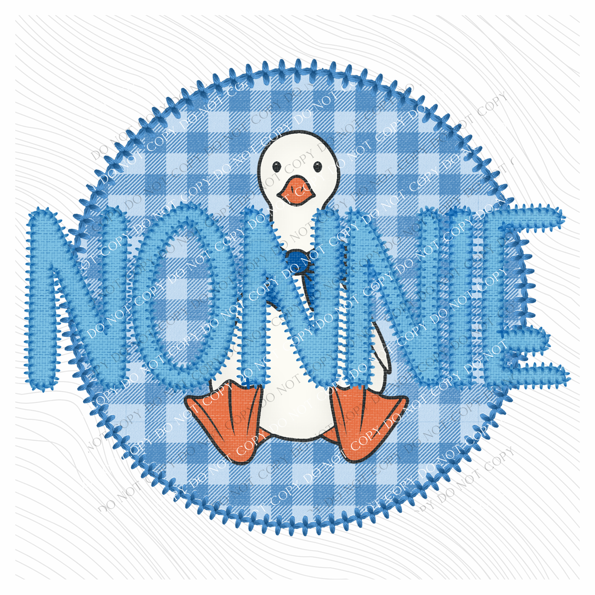 Nonnie Goose Faux Embroidery Stitch Gingham Texture Circle Blue Digital Design, PNG