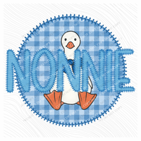 Nonnie Goose Faux Embroidery Stitch Gingham Texture Circle Blue Digital Design, PNG