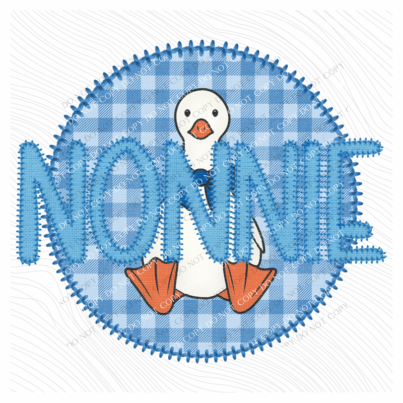 Nonnie Goose Faux Embroidery Stitch Gingham Texture Circle Blue Digital Design, PNG