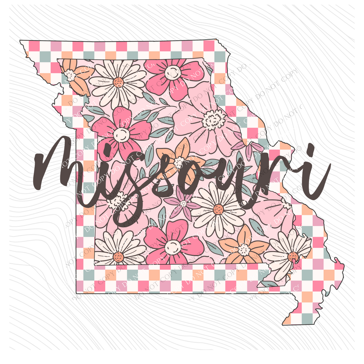 Missouri Checkered Floral in Summery Colors Digital Design, PNG