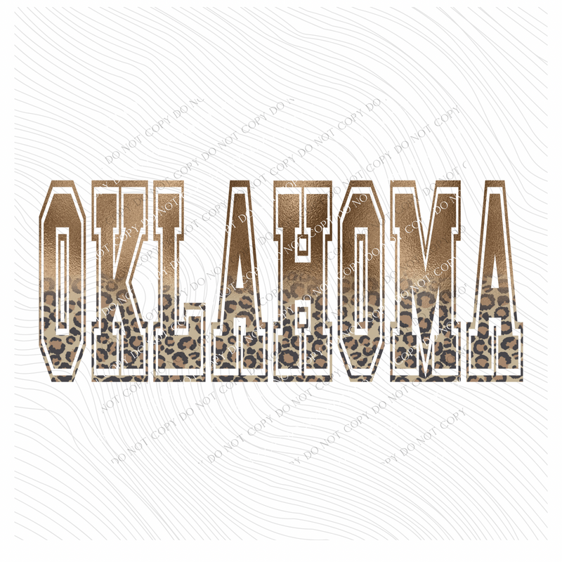 Oklahoma Ombre Gold Foil and Leopard Varsity Digital Design, PNG