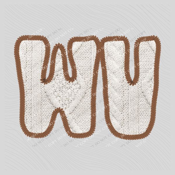 West Virginia WV Sweater Patch in Cream & Brown Digital Design, PNG