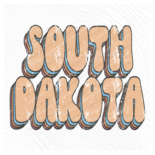 South Dakota Groovy Stacked Distressed in Boho Neutrals Digital Design, PNG