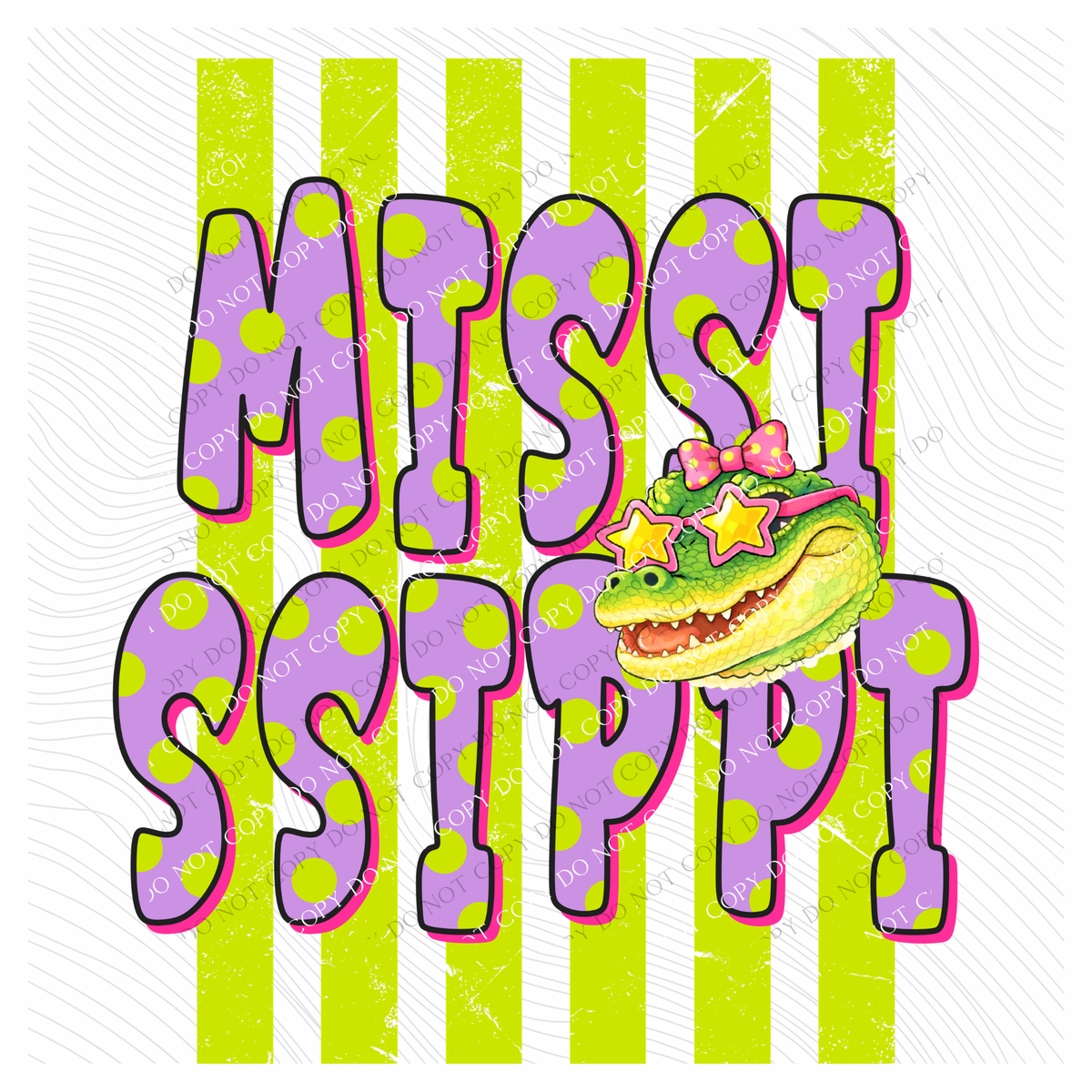 Mississippi Alligator Polka Dots and Stripes Digital Design, PNG