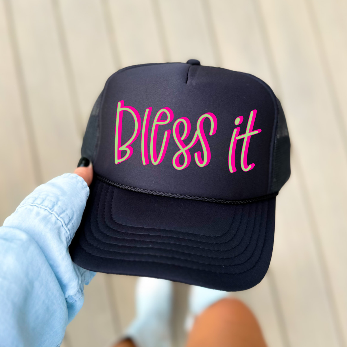 Bless it 3D Sassy Script Bright Pink & Green Digital Design, PNG