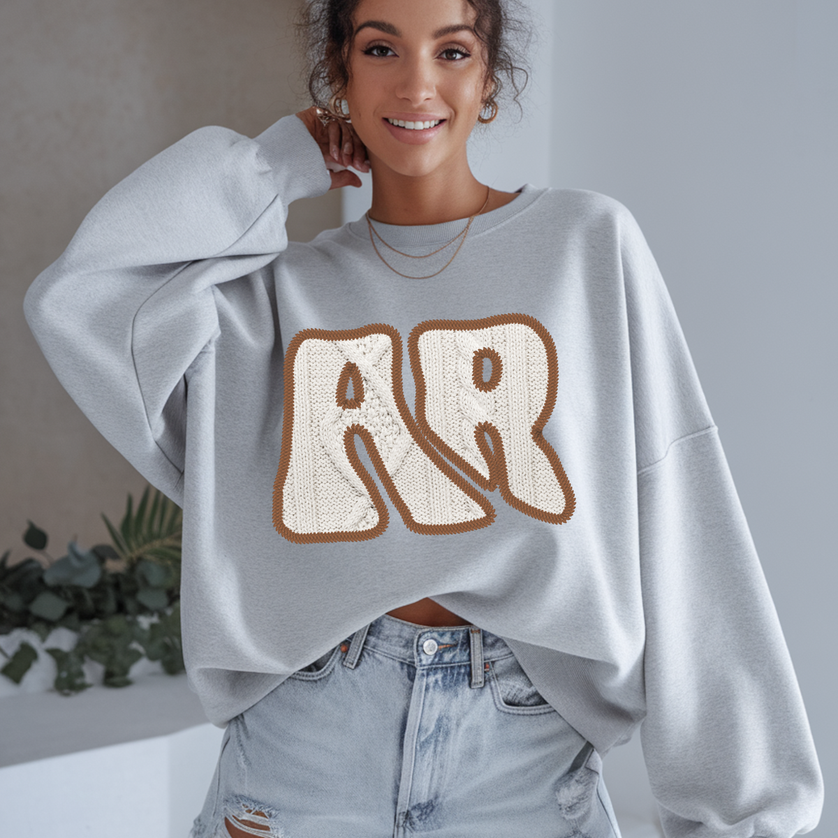 Arkansas AR Sweater Patch in Cream & Brown Digital Design, PNG