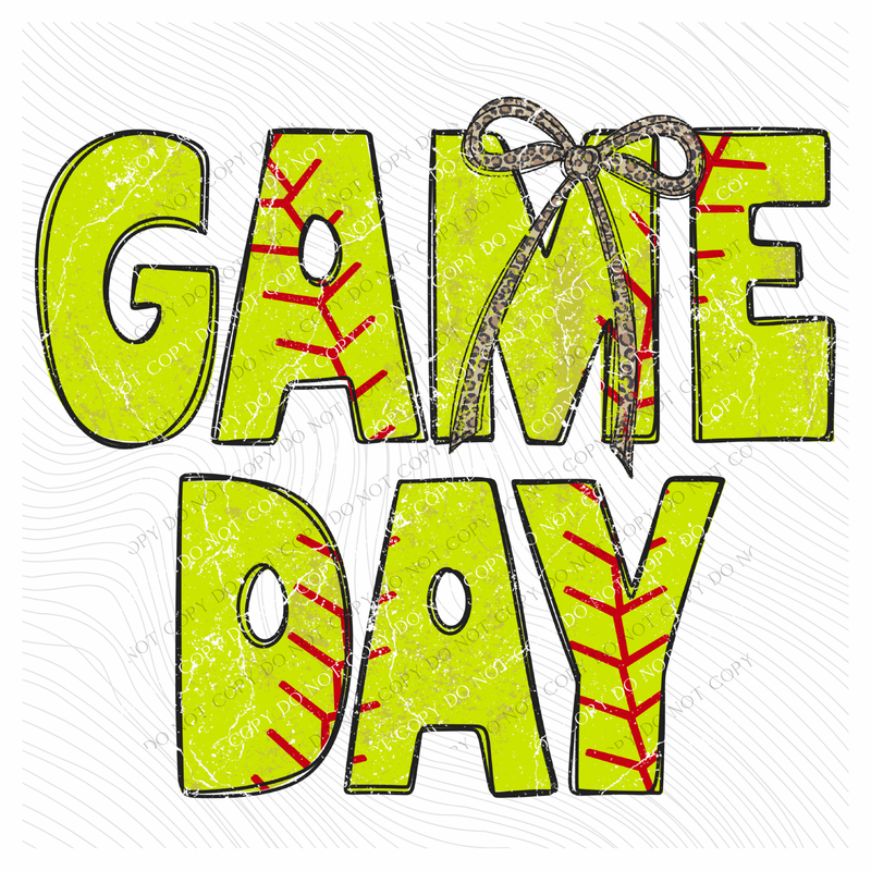 Game Day Softball Stitch Leopard Bow Doodle Distressed Digital Design, PNG