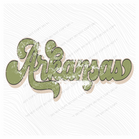 Arkansas Retro Shadow Distressed Digital Download in Green & Cream, PNG