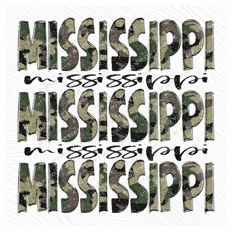 Mississippi Camo Glitter Stacked with Glitter Script Digital Design, PNG