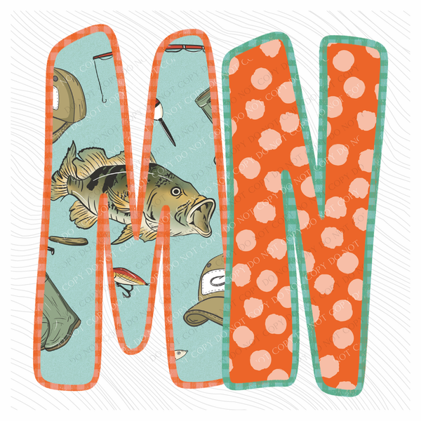 MN Minnesota Bass Fishing Polka Dot Gingham Outline Digital Design, PNG