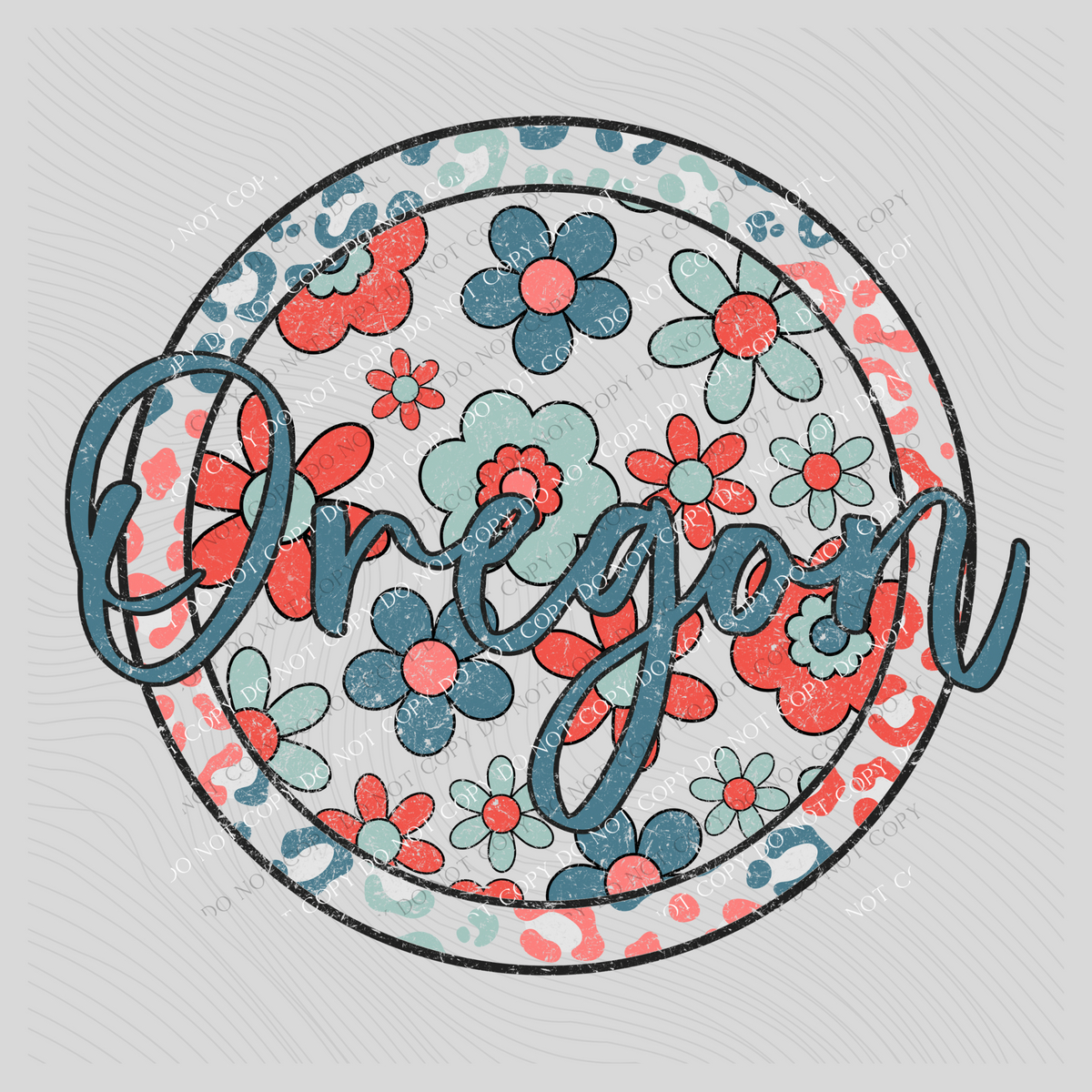 Oregon Floral Leopard Circle Patriotic Includes Both Transparent & Non Transparent Digital Design, PNG