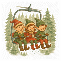Elves on Ski Lift Sketch Digital Download, PNG