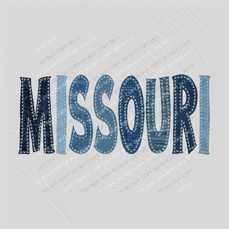 Missouri Denim Patch Stitched Digital Design, PNG