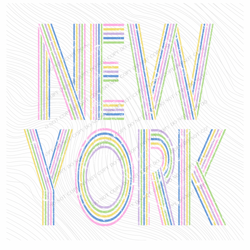 New York Retro Lines Distressed in Fun Pastel Colors Digital Design, PNG