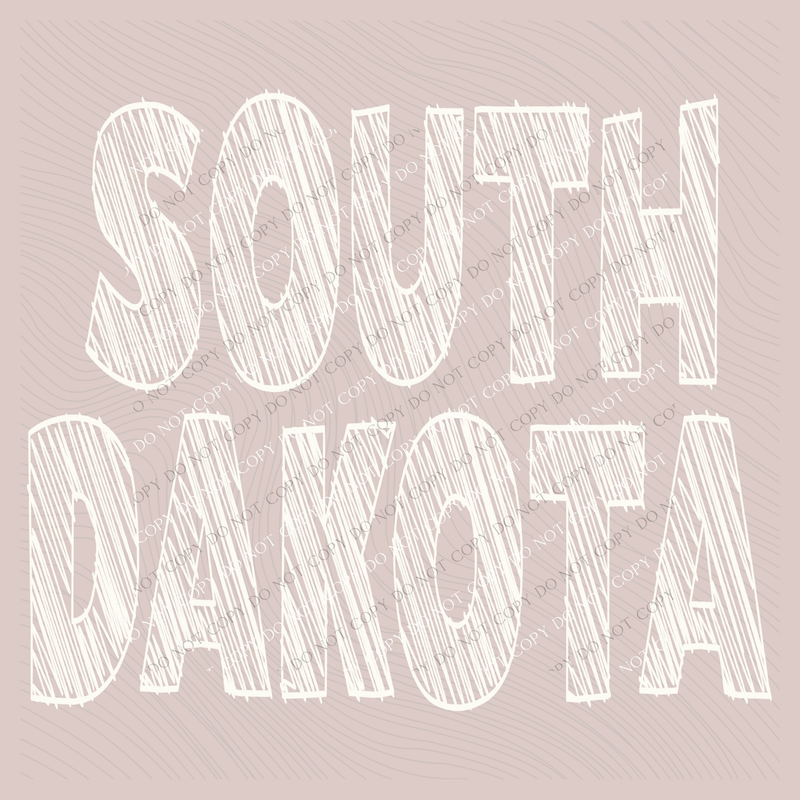 South Dakota Scribble in Cream White Digital Design, PNG