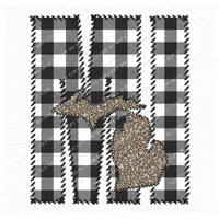 Michigan MI Stitched Buffalo Plaid & Leopard State Patch Digital Design, PNG
