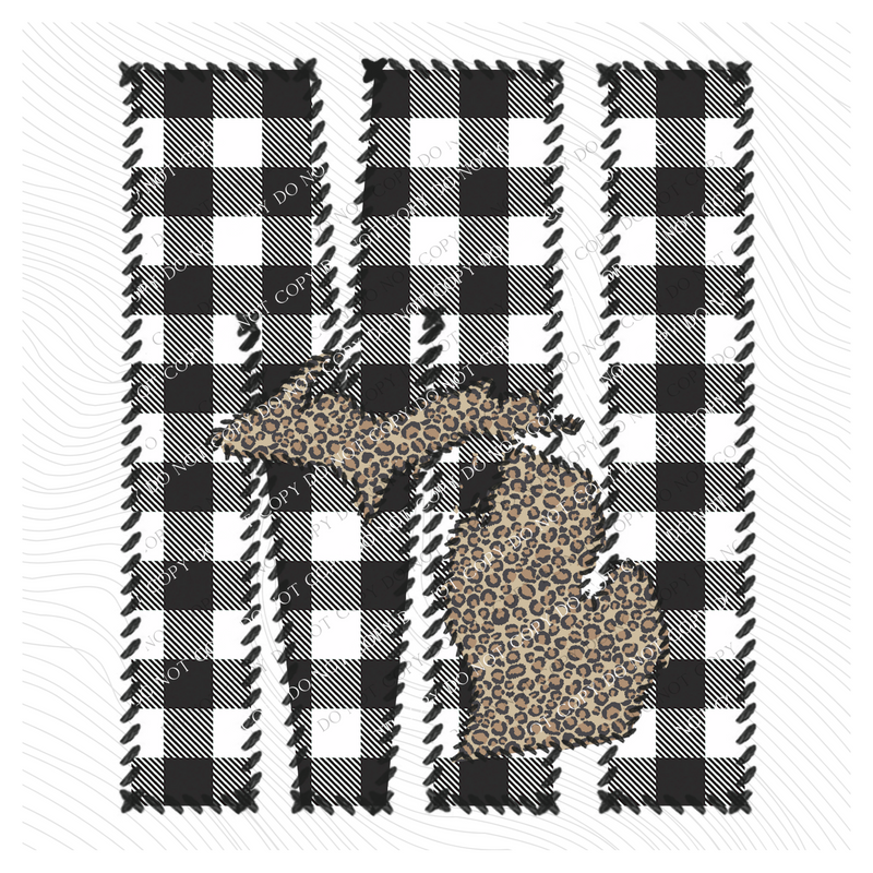 Michigan MI Stitched Buffalo Plaid & Leopard State Patch Digital Design, PNG
