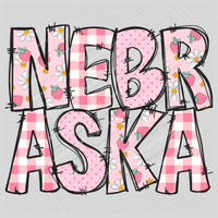 Nebraska Strawberry Doodle Patch Digital Design, PNG
