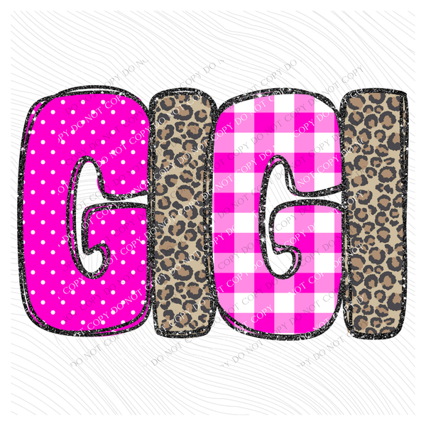 Gigi Leopard Glitter, Gingham & Dot in Bright Pink Digital Design, PNG