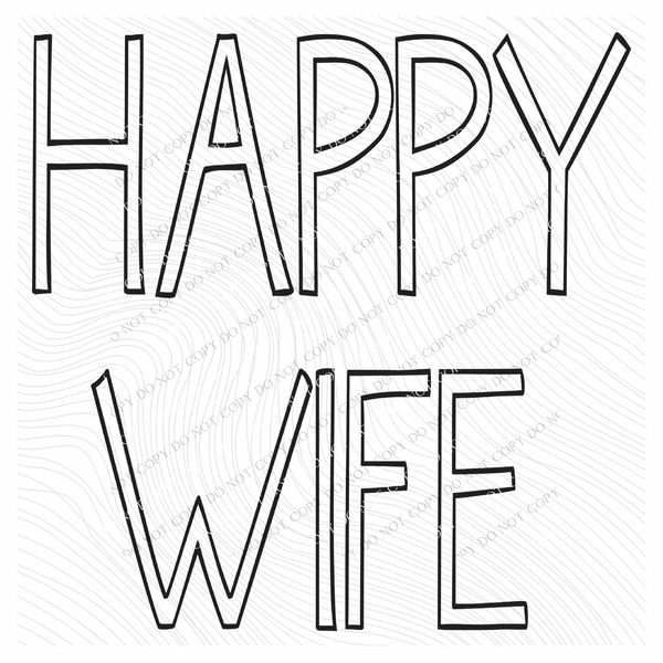 Happy Wife Simple Outline in Black Digital Design, PNG