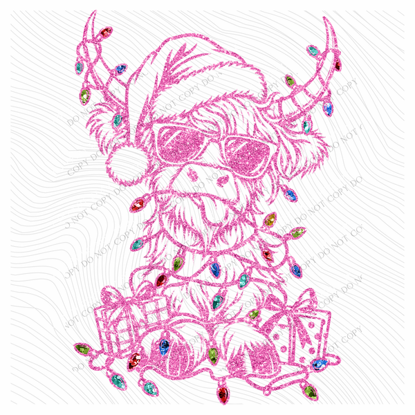 Funky Christmas Cow Glitter Digital Design, PNG