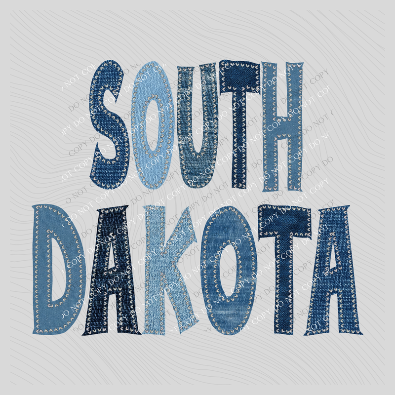 South Dakota Denim Patch Stitched Digital Design, PNG
