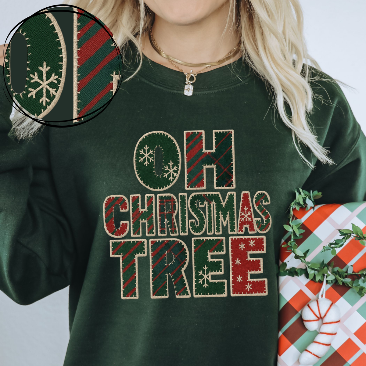 Oh Christmas Tree Tartan Plaid Patterns Faux Patch Digital Download, PNG