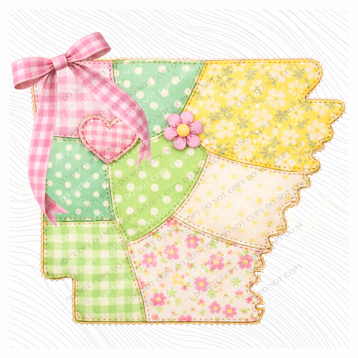 Arkansas Spring Tones Quilted Faux State Patch with Bow Digital Design, PNG