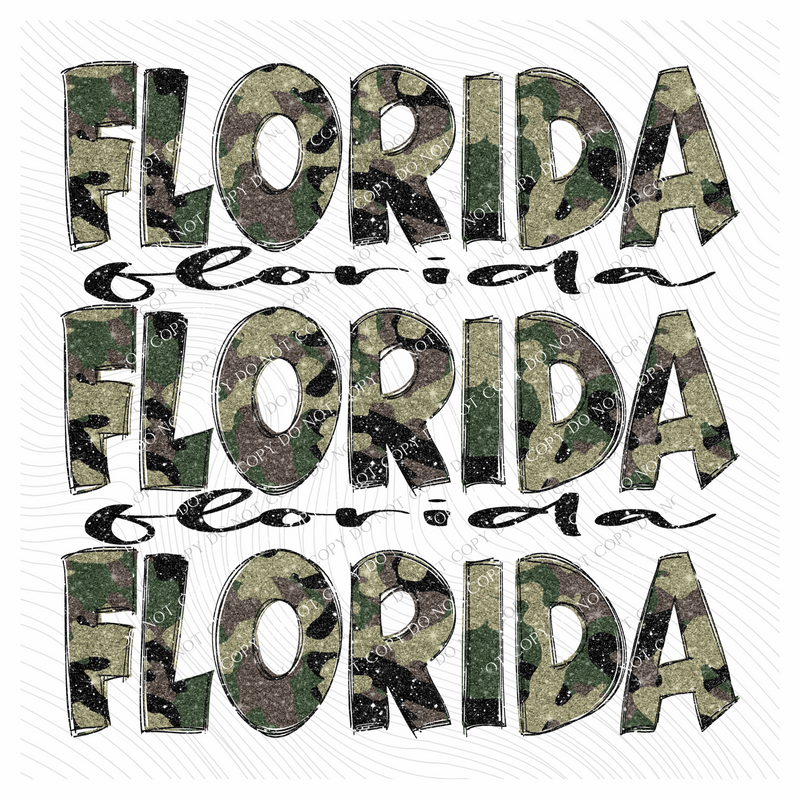 Florida Camo Glitter Stacked with Glitter Script Digital Design, PNG