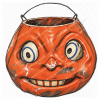 Spooky Vintage Pumpkin Bucket Sketch Digital Design, PNG