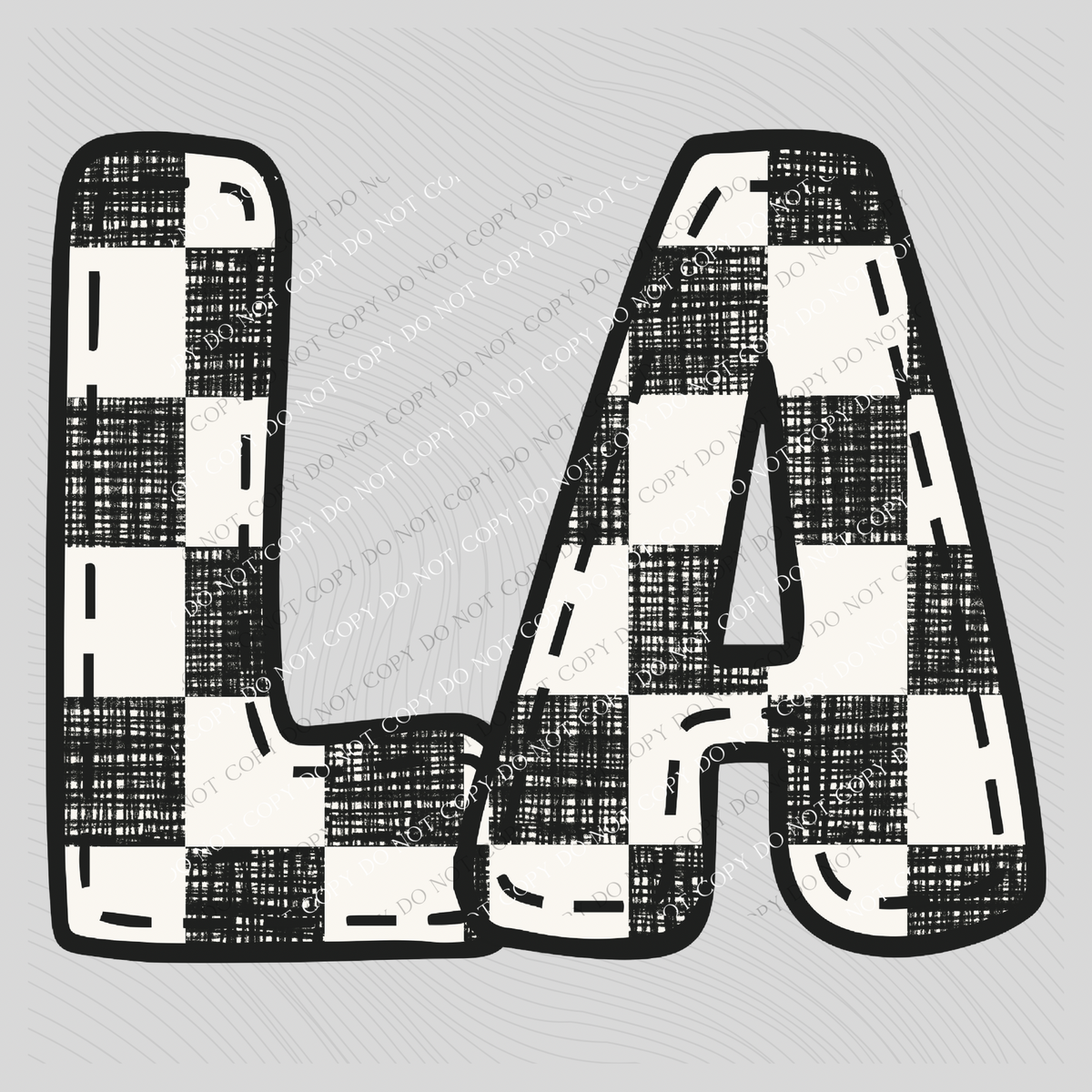 LA Louisiana Bubble Stitch Distressed Checkers Black White Digital Design, PNG