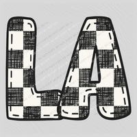 LA Louisiana Bubble Stitch Distressed Checkers Black White Digital Design, PNG