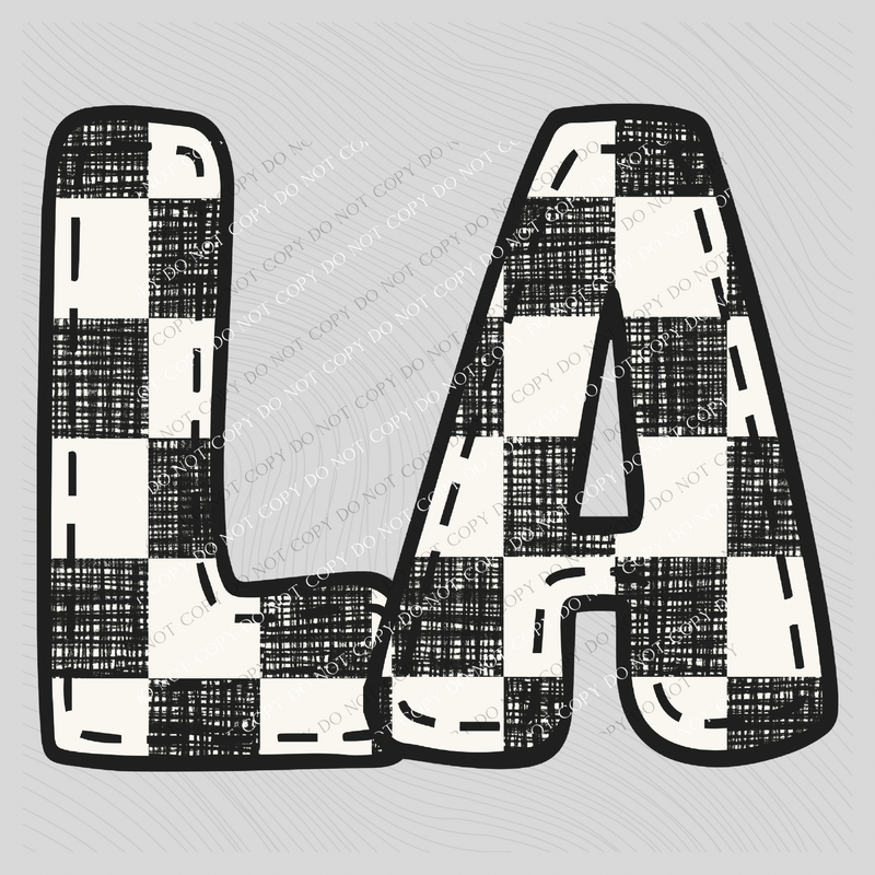 LA Louisiana Bubble Stitch Distressed Checkers Black White Digital Design, PNG