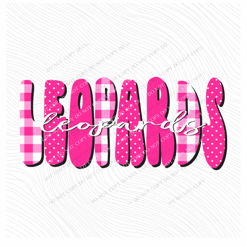 Leopards Gingham Dots Groovy Script in Pink & White Digital Design, PNG