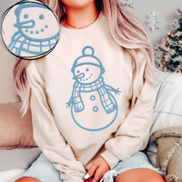 Snowman Blue Chenille Style Outline Digital Download, PNG