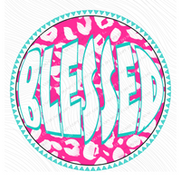 Blessed Groovy Leopard Cutout in Pink & Teal Digital Design, PNG