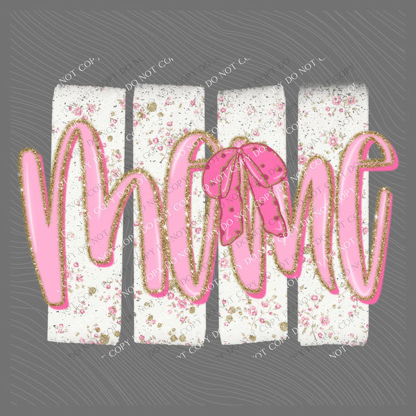 Meme Floral Distressed Stripes, Glitter & Bow Coquette Digital Design, PNG